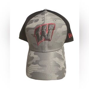 Black Mesh Cap with Red Wisconsin Logo